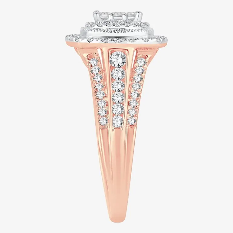 Womens 1 CT.T.W. Natural Diamond 10K or 14K Gold Cushion Side Stone Halo Engagement Ring
