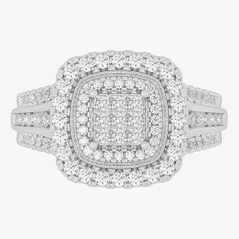 Womens 1 CT.T.W. Natural Diamond 10K or 14K Gold Cushion Side Stone Halo Engagement Ring
