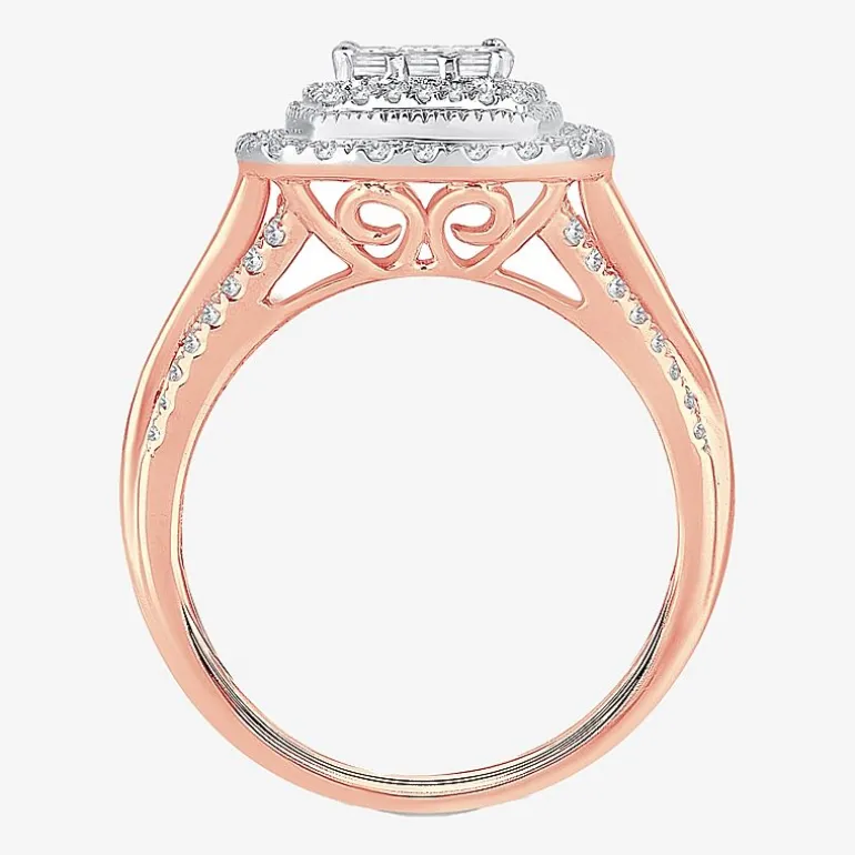 Womens 1 CT.T.W. Natural Diamond 10K or 14K Gold Cushion Side Stone Halo Engagement Ring