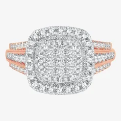 Womens 1 CT.T.W. Natural Diamond 10K or 14K Gold Cushion Side Stone Halo Engagement Ring