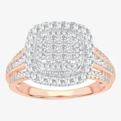Womens 1 CT.T.W. Natural Diamond 10K or 14K Gold Cushion Side Stone Halo Engagement Ring