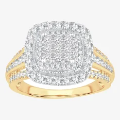 Womens 1 CT.T.W. Natural Diamond 10K or 14K Gold Cushion Side Stone Halo Engagement Ring