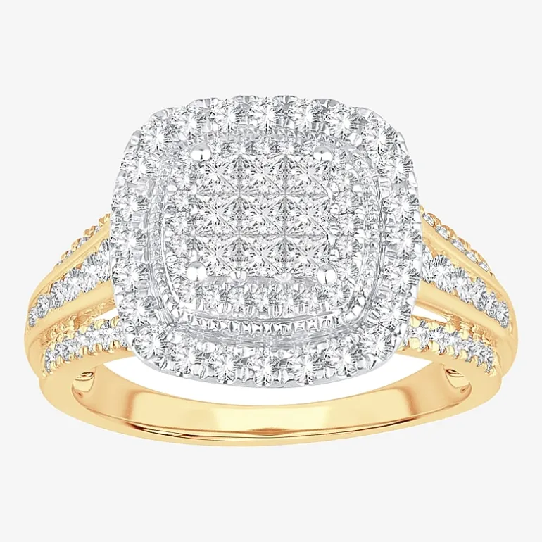 Womens 1 CT.T.W. Natural Diamond 10K or 14K Gold Cushion Side Stone Halo Engagement Ring