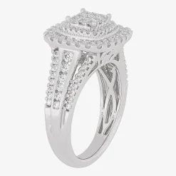 Womens 1 CT.T.W. Natural Diamond 10K or 14K Gold Cushion Side Stone Halo Engagement Ring