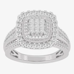 Womens 1 CT.T.W. Natural Diamond 10K or 14K Gold Cushion Side Stone Halo Engagement Ring
