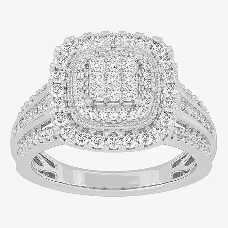 Womens 1 CT.T.W. Natural Diamond 10K or 14K Gold Cushion Side Stone Halo Engagement Ring