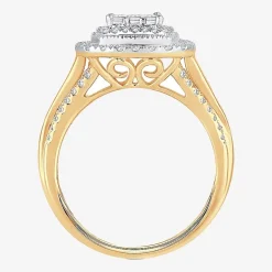 Womens 1 CT.T.W. Natural Diamond 10K or 14K Gold Cushion Side Stone Halo Engagement Ring