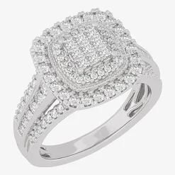Womens 1 CT.T.W. Natural Diamond 10K or 14K Gold Cushion Side Stone Halo Engagement Ring