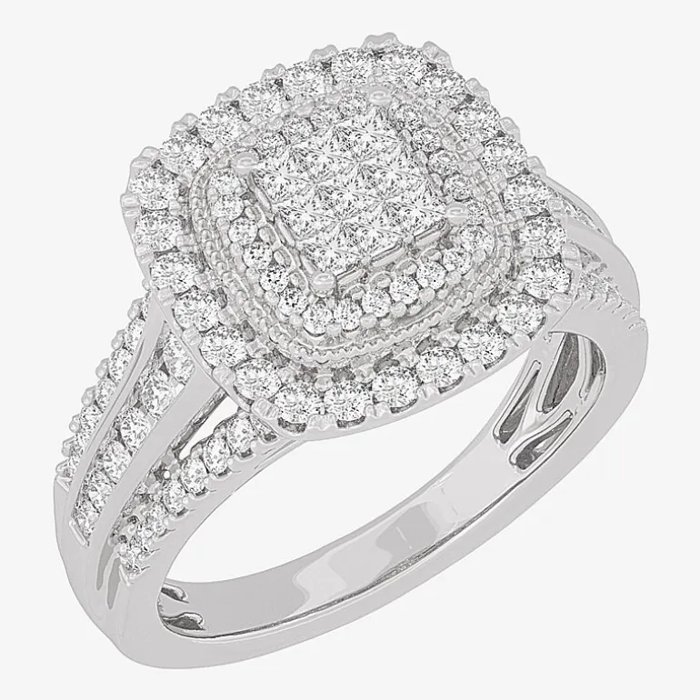 Womens 1 CT.T.W. Natural Diamond 10K or 14K Gold Cushion Side Stone Halo Engagement Ring