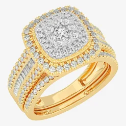 Womens 1 CT.T.W. Natural Diamond 10K Gold Pear Side Stone Halo Bridal Set
