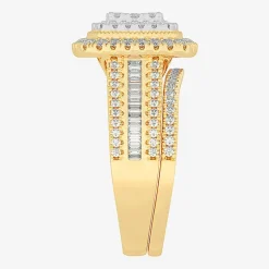 Womens 1 CT.T.W. Natural Diamond 10K Gold Pear Side Stone Halo Bridal Set