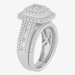 Womens 1 CT.T.W. Natural Diamond 10K Gold Pear Side Stone Halo Bridal Set