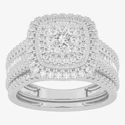 Womens 1 CT.T.W. Natural Diamond 10K Gold Pear Side Stone Halo Bridal Set