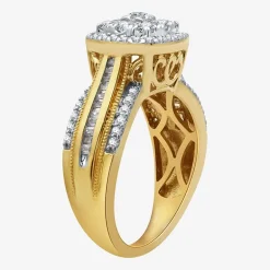 Womens 1 CT.T.W. Natural Diamond 10K Gold Cushion Side Stone Halo Engagement Ring