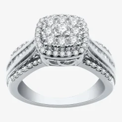 Womens 1 CT.T.W. Natural Diamond 10K Gold Cushion Side Stone Halo Engagement Ring