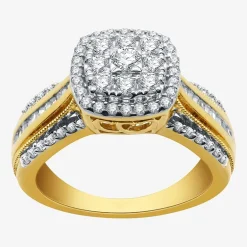 Womens 1 CT.T.W. Natural Diamond 10K Gold Cushion Side Stone Halo Engagement Ring