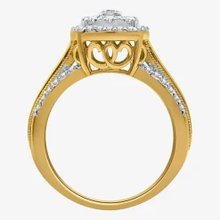 Womens 1 CT.T.W. Natural Diamond 10K Gold Cushion Side Stone Halo Engagement Ring