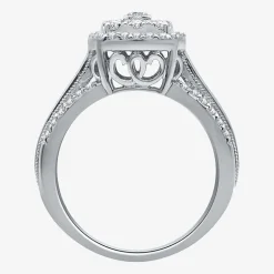 Womens 1 CT.T.W. Natural Diamond 10K Gold Cushion Side Stone Halo Engagement Ring