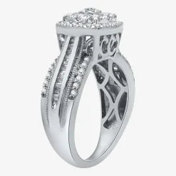 Womens 1 CT.T.W. Natural Diamond 10K Gold Cushion Side Stone Halo Engagement Ring