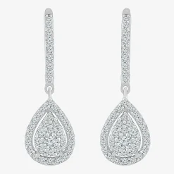 Womens 3/4 CT. T.W. Natural White Diamond 10K Gold 26.3mm Pear Hoop Earrings