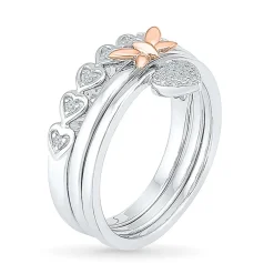 Womens 1/10 CT. T.W. Natural White Diamond 10K Gold Over Silver Butterfly Heart Ring Set