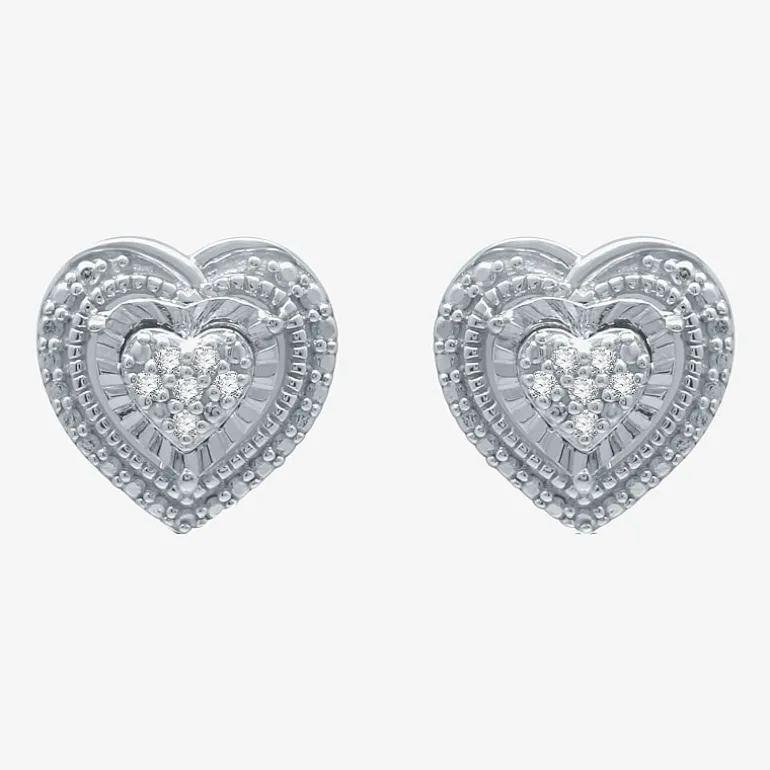 Womens 1/10 CT. T.W. Natural White Diamond Sterling Silver Heart 2-pc. Jewelry Set