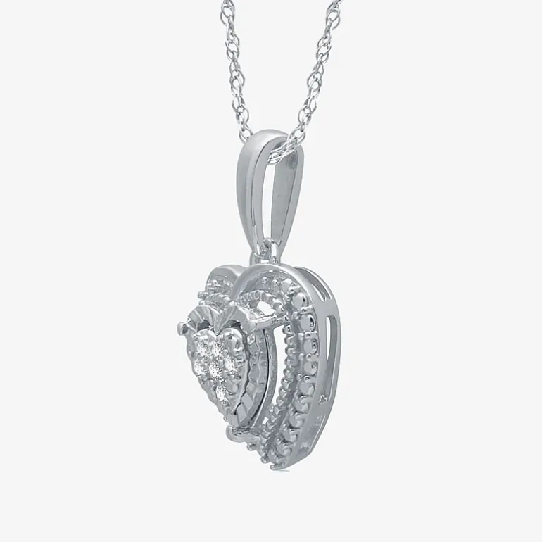 Womens 1/10 CT. T.W. Natural White Diamond Sterling Silver Heart 2-pc. Jewelry Set