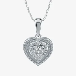 Womens 1/10 CT. T.W. Natural White Diamond Sterling Silver Heart 2-pc. Jewelry Set