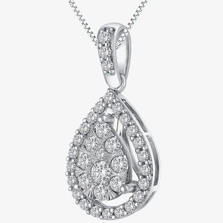 Womens 1/2 CT. T.W. Natural White Diamond 14K Gold Pear 18 Inch Pendant Necklace