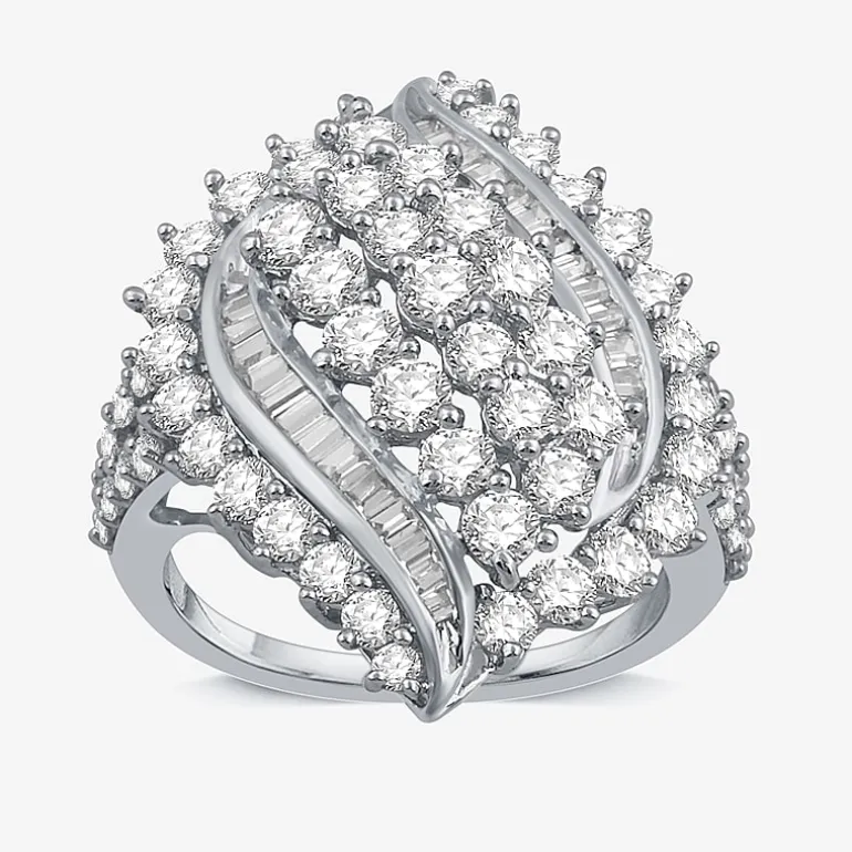 Womens 3 CT. T.W. Natural White Diamond 10K Gold Cluster Cocktail Ring