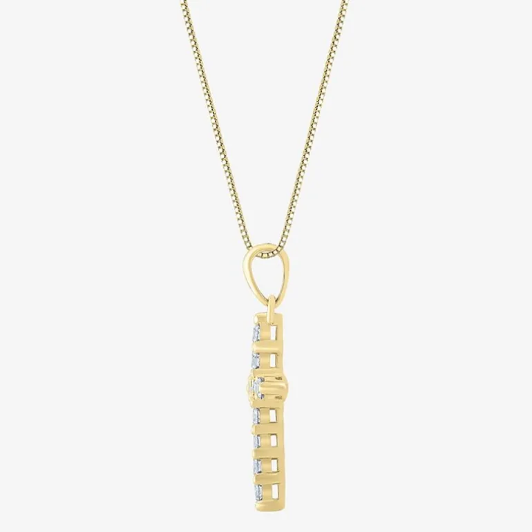 Womens 1/4 CT. T.W. Natural White Diamond 14K Gold Cross 18 Inch Pendant Necklace