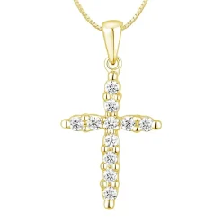 Womens 1/4 CT. T.W. Natural White Diamond 14K Gold Cross 18 Inch Pendant Necklace