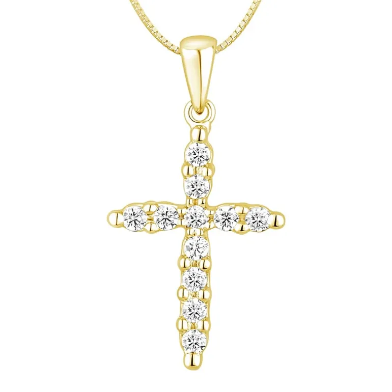 Womens 1/4 CT. T.W. Natural White Diamond 14K Gold Cross 18 Inch Pendant Necklace