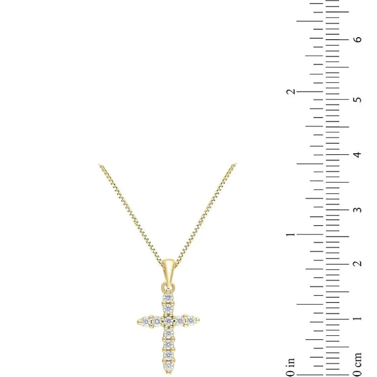 Womens 1/4 CT. T.W. Natural White Diamond 14K Gold Cross 18 Inch Pendant Necklace