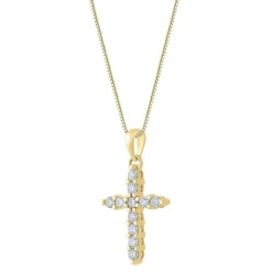 Womens 1/4 CT. T.W. Natural White Diamond 14K Gold Cross 18 Inch Pendant Necklace