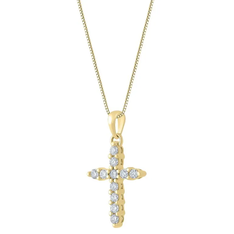 Womens 1/4 CT. T.W. Natural White Diamond 14K Gold Cross 18 Inch Pendant Necklace