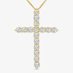 Womens 2 CT. T.W. Natural White Diamond 10K Gold Cross 18 Inch Pendant Necklace