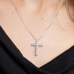 Womens 1/2 CT. T.W. Natural White Diamond 14K Gold Cross 18 Inch Pendant Necklace