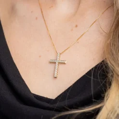 Womens 1/2 CT. T.W. Natural White Diamond 14K Gold Cross 18 Inch Pendant Necklace