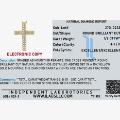 Womens 1/2 CT. T.W. Natural White Diamond 14K Gold Cross 18 Inch Pendant Necklace