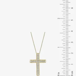 Womens 1/2 CT. T.W. Natural White Diamond 14K Gold Cross 18 Inch Pendant Necklace