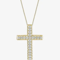 Womens 1/2 CT. T.W. Natural White Diamond 14K Gold Cross 18 Inch Pendant Necklace
