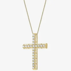 Womens 1/2 CT. T.W. Natural White Diamond 14K Gold Cross 18 Inch Pendant Necklace