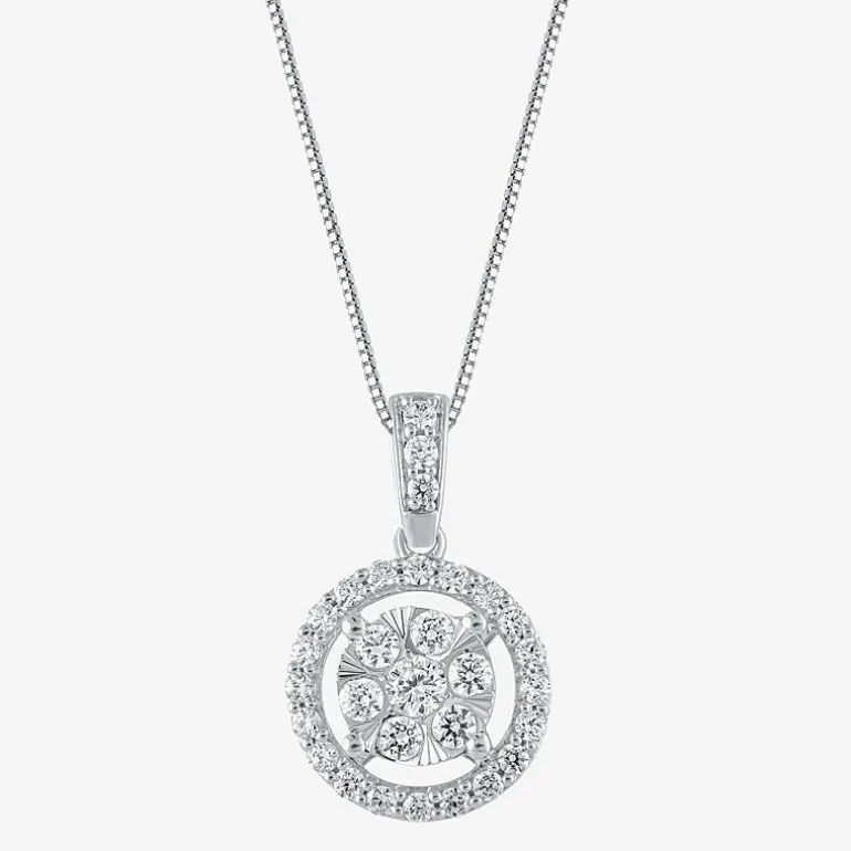 Womens 1/2 CT. T.W. Natural White Diamond 14K White or Yellow Gold Round Pendant Necklace