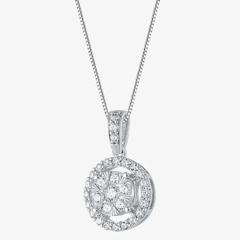 Womens 1/2 CT. T.W. Natural White Diamond 14K White or Yellow Gold Round Pendant Necklace