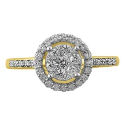 Womens 1/2 CT. T.W. Natural White Diamond 14K Gold Round Halo Cocktail Ring
