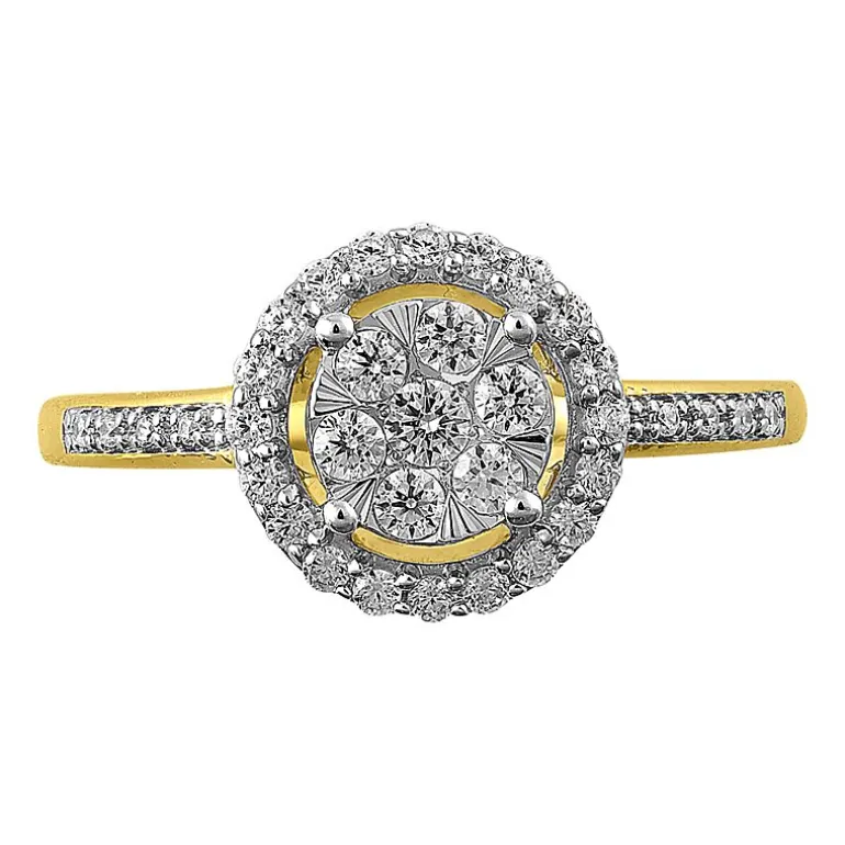 Womens 1/2 CT. T.W. Natural White Diamond 14K Gold Round Halo Cocktail Ring