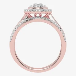 Womens 1/2 CT. T.W. Natural White Diamond 10K Gold Oval Side Stone Halo Bridal Set