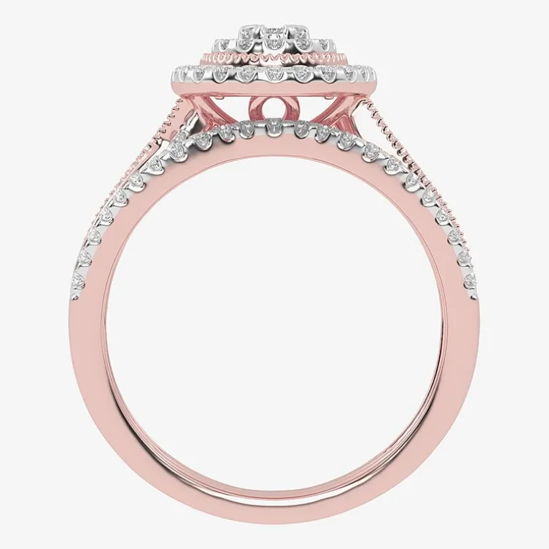 Womens 1/2 CT. T.W. Natural White Diamond 10K Gold Oval Side Stone Halo Bridal Set