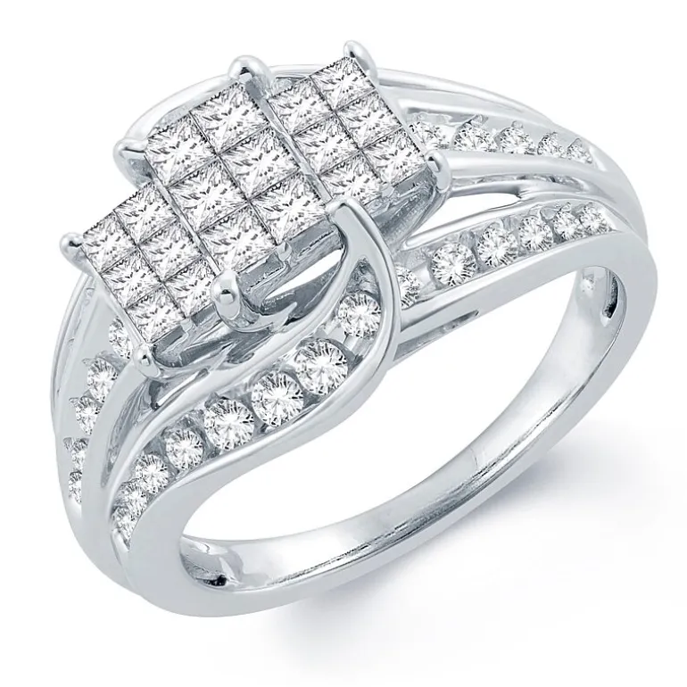 Womens 1 CT. T.W. Natural White Diamond 10K Gold Side Stone Engagement Ring